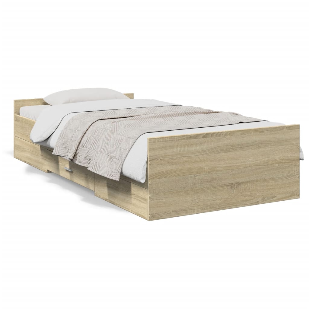 vidaXL Posteľný rám so zásuvkami dub sonoma 90x190 cm kompozitné drevo