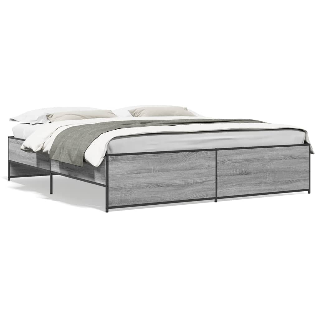 vidaXL Posteľný rám sivý dub sonoma 200x200 cm kompozitné drevo a kov