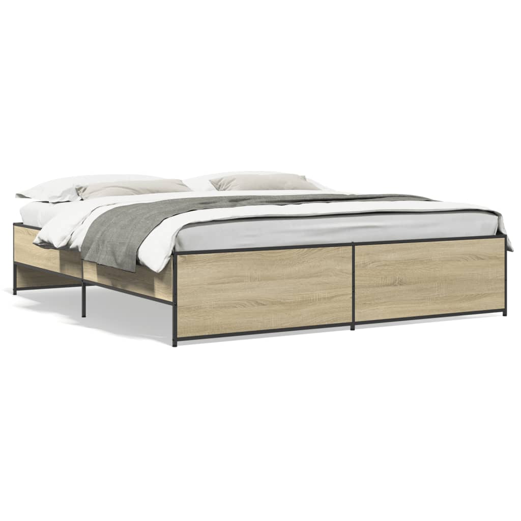 vidaXL Posteľný rám dub sonoma 200x200 cm kompozitné drevo a kov