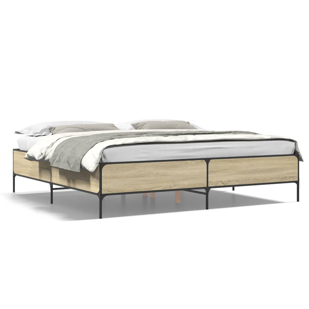 vidaXL Posteľný rám dub sonoma 200x200 cm kompozitné drevo a kov