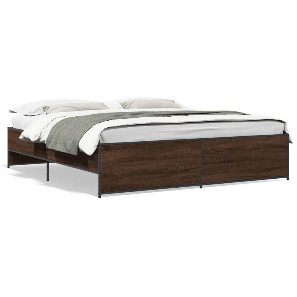 vidaXL Posteľný rám hnedý dub 200x200 cm kompozitné drevo a kov