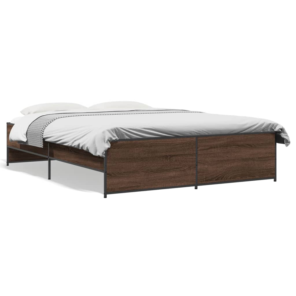 vidaXL Posteľný rám hnedý dub 150x200 cm kompozitné drevo a kov
