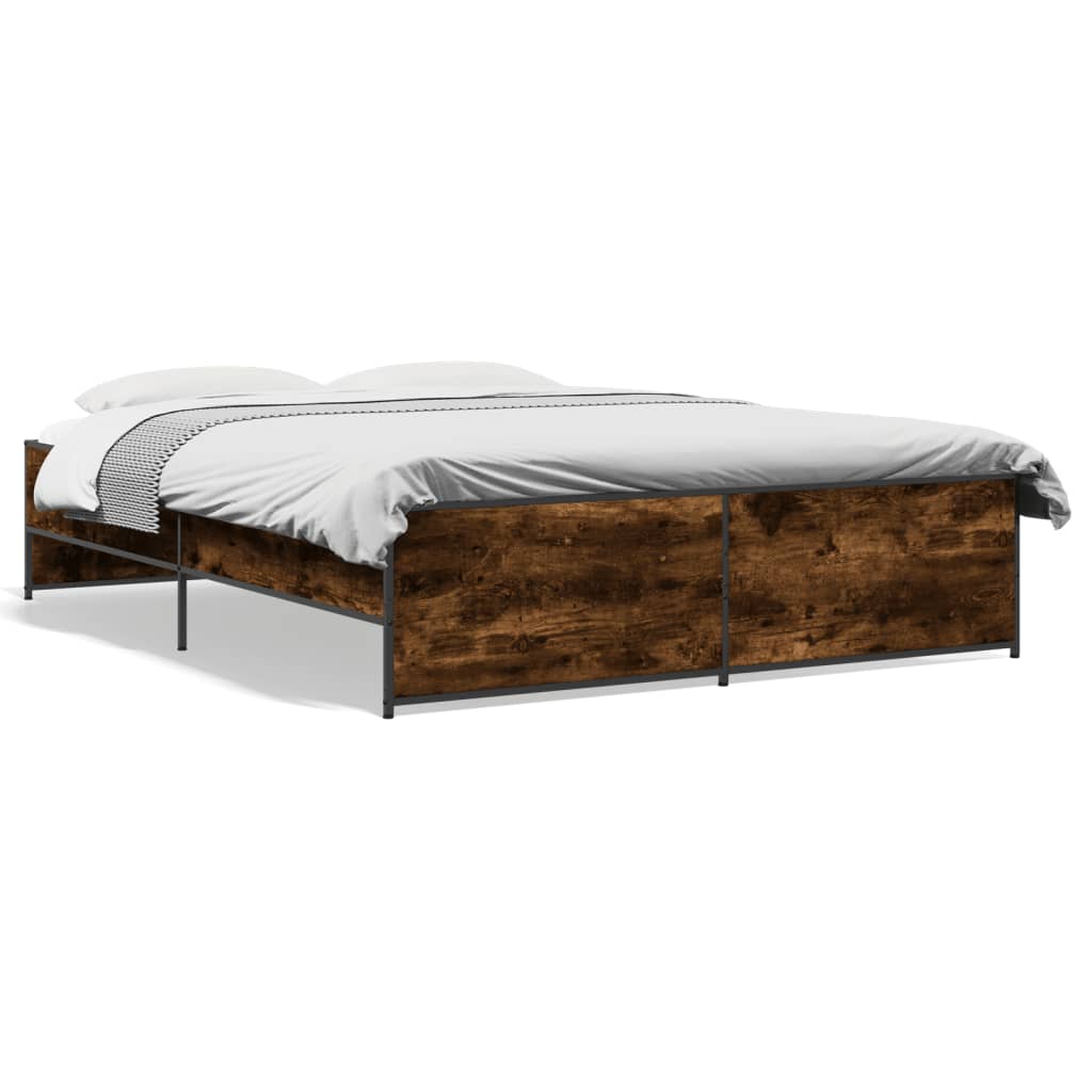 vidaXL Posteľný rám dymový dub 150x200 cm kompozitné drevo a kov