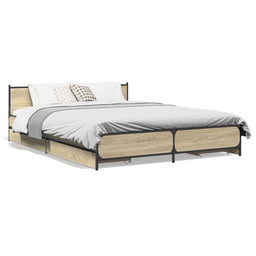 vidaXL Posteľný rám so zásuvkami dub sonoma 135x190cm kompozitné drevo