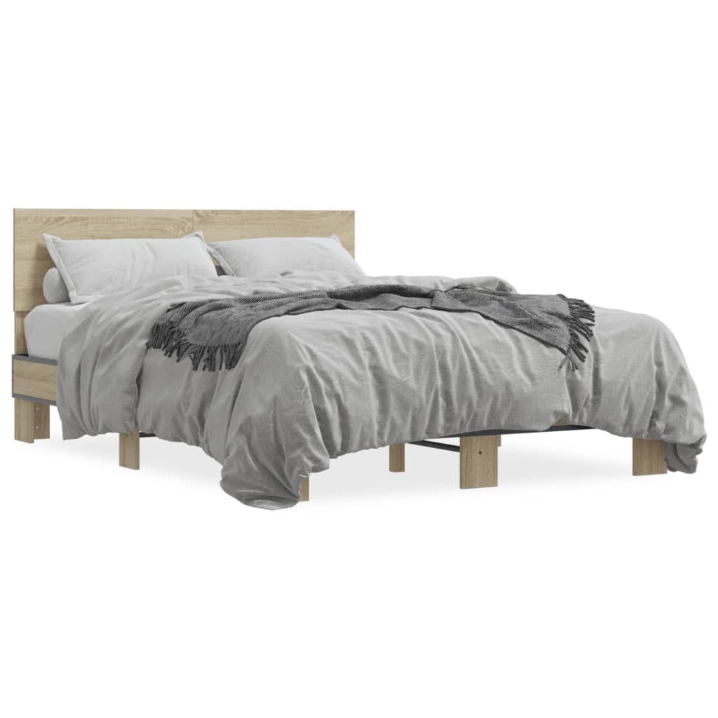 vidaXL Posteľný rám dub sonoma 140x190 cm kompozitné drevo a kov