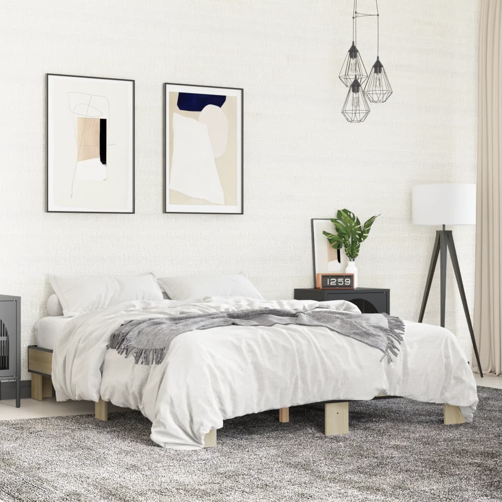 vidaXL Posteľný rám dub sonoma 150x200 cm kompozitné drevo a kov