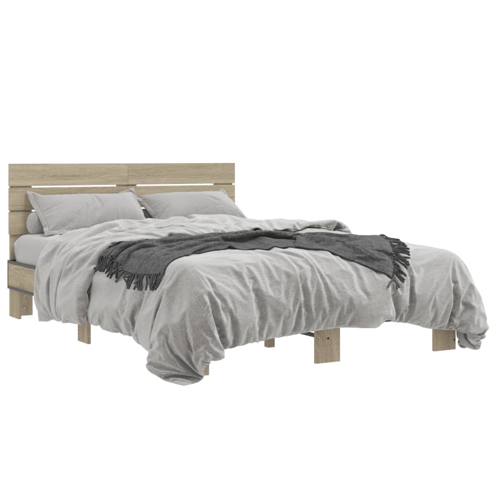 vidaXL Posteľný rám dub sonoma 135x190 cm kompozitné drevo a kov