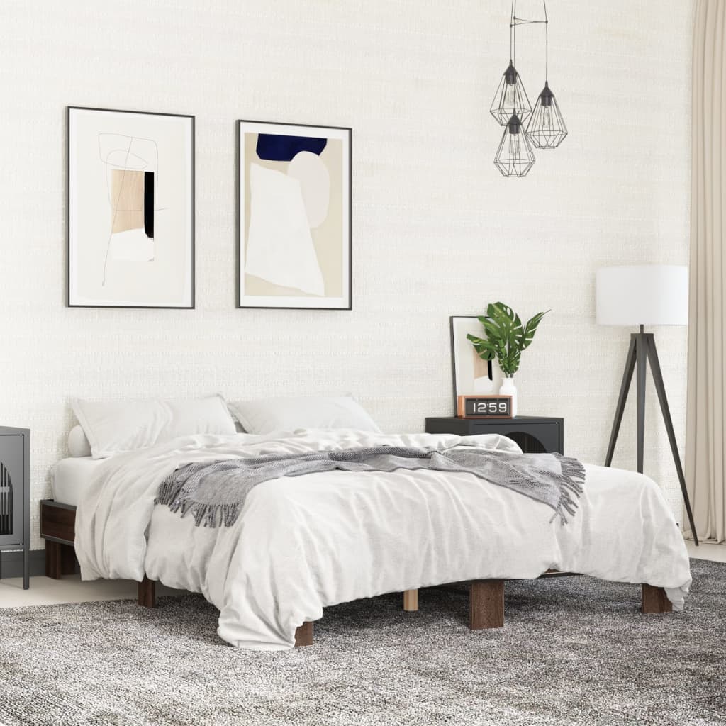 vidaXL Posteľný rám hnedý dub 150x200 cm kompozitné drevo a kov