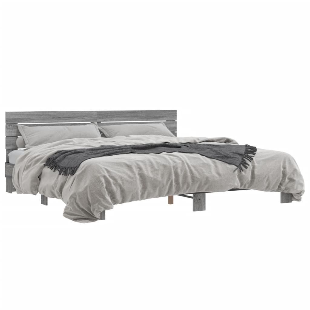 vidaXL Posteľný rám sivý dub sonoma 200x200 cm kompozitné drevo a kov