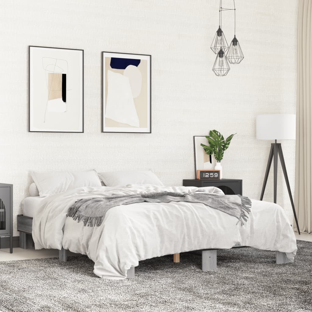 vidaXL Posteľný rám sivý sonoma 150x200 cm kompozitné drevo a kov