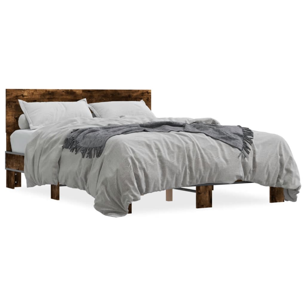 vidaXL Posteľný rám dymový dub 135x190 cm kompozitné drevo a kov