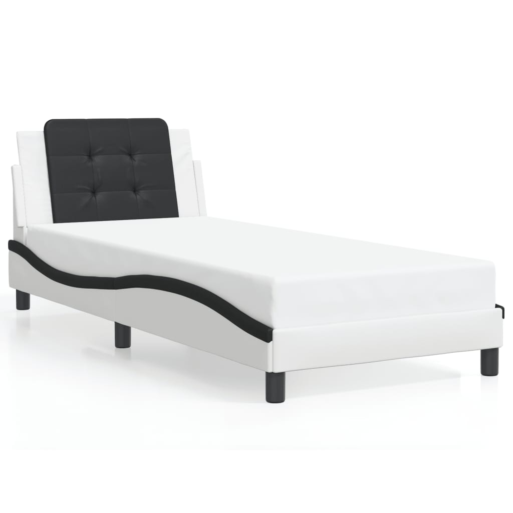 vidaXL Posteľný rám s LED svetlami, bielo čierny 90x200 cm, umelá koža