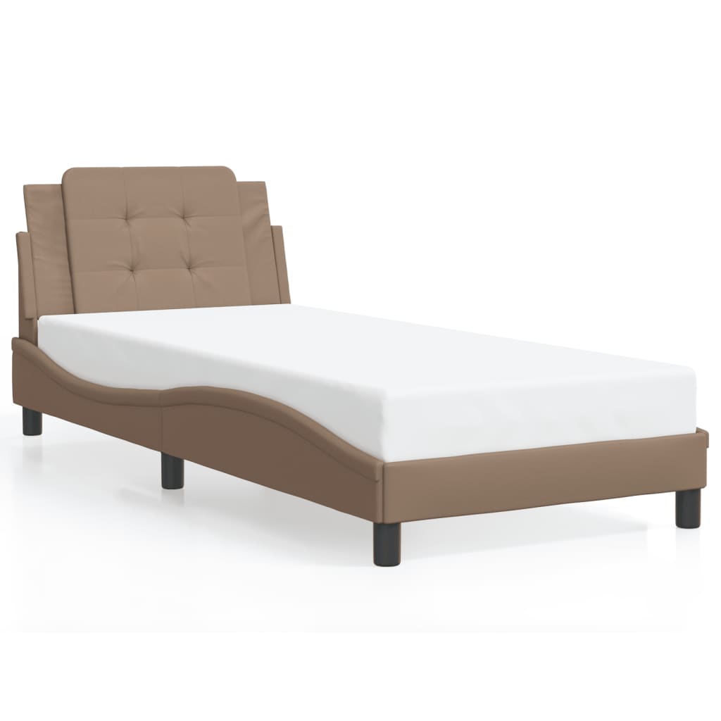 vidaXL Posteľný rám s čelom kapučínový 100x200 cm umelá koža