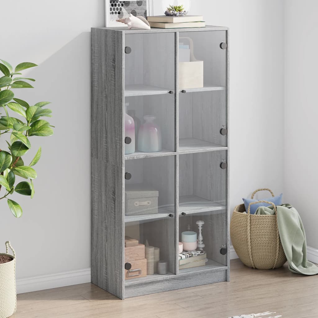 vidaXL Vysoká skrinka s dvierkami sivá sonoma 68x37x142 cm komp. drevo