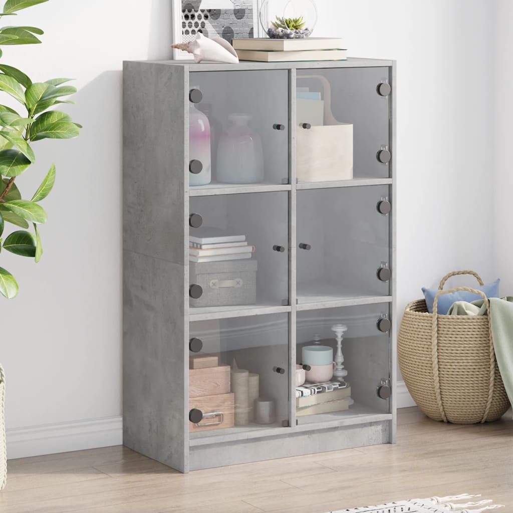 vidaXL Vysoká skrinka s dvierkami betónová 68x37x109 cm kompoz. drevo