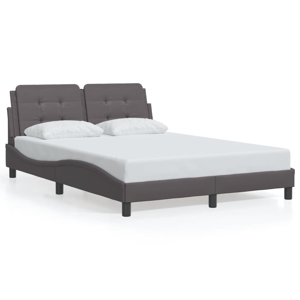 vidaXL Posteľný rám s LED svetlami, sivý 140x200 cm, umelá koža
