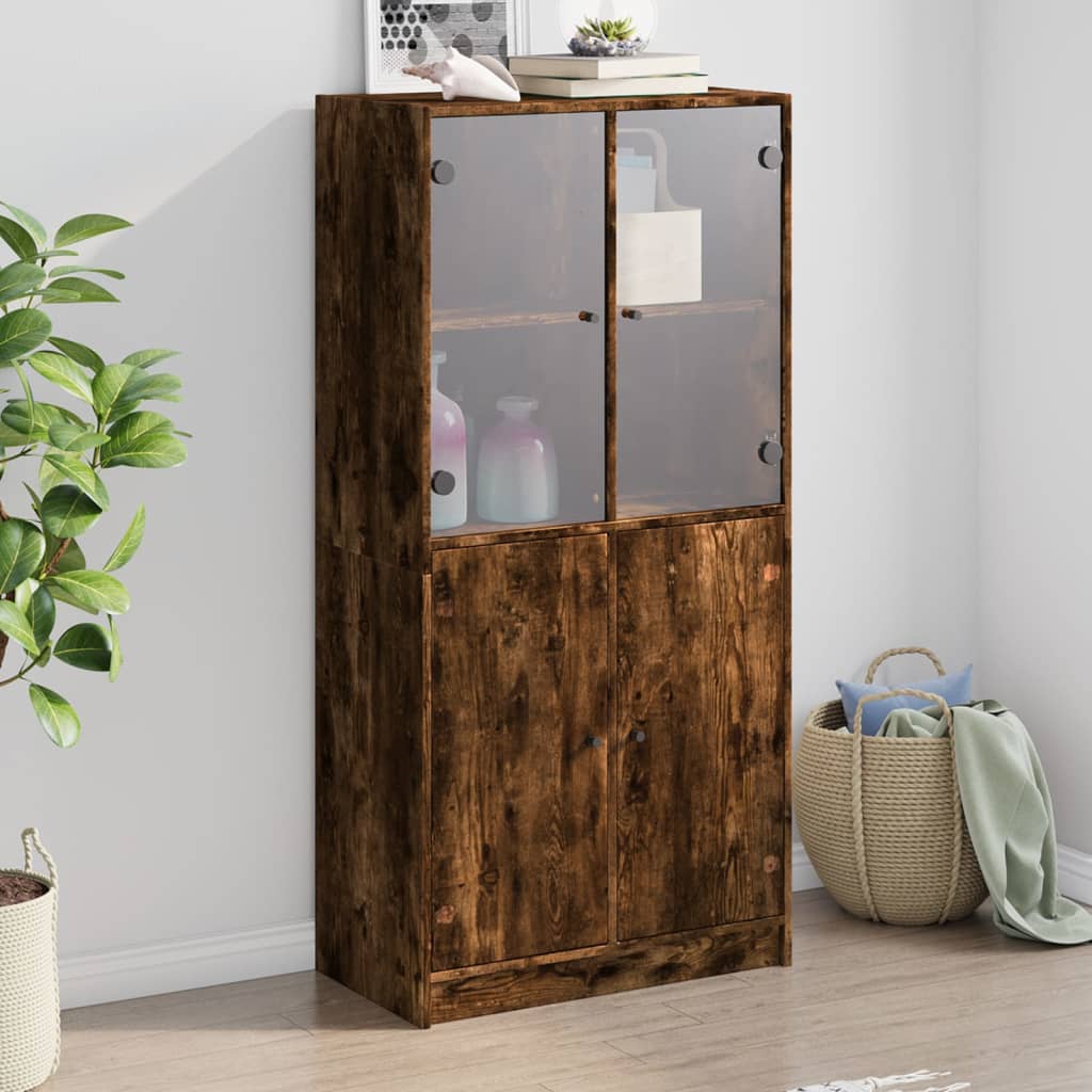 vidaXL Vysoká skrinka s dvierkami dymový dub 68x37x142cm kompoz. drevo