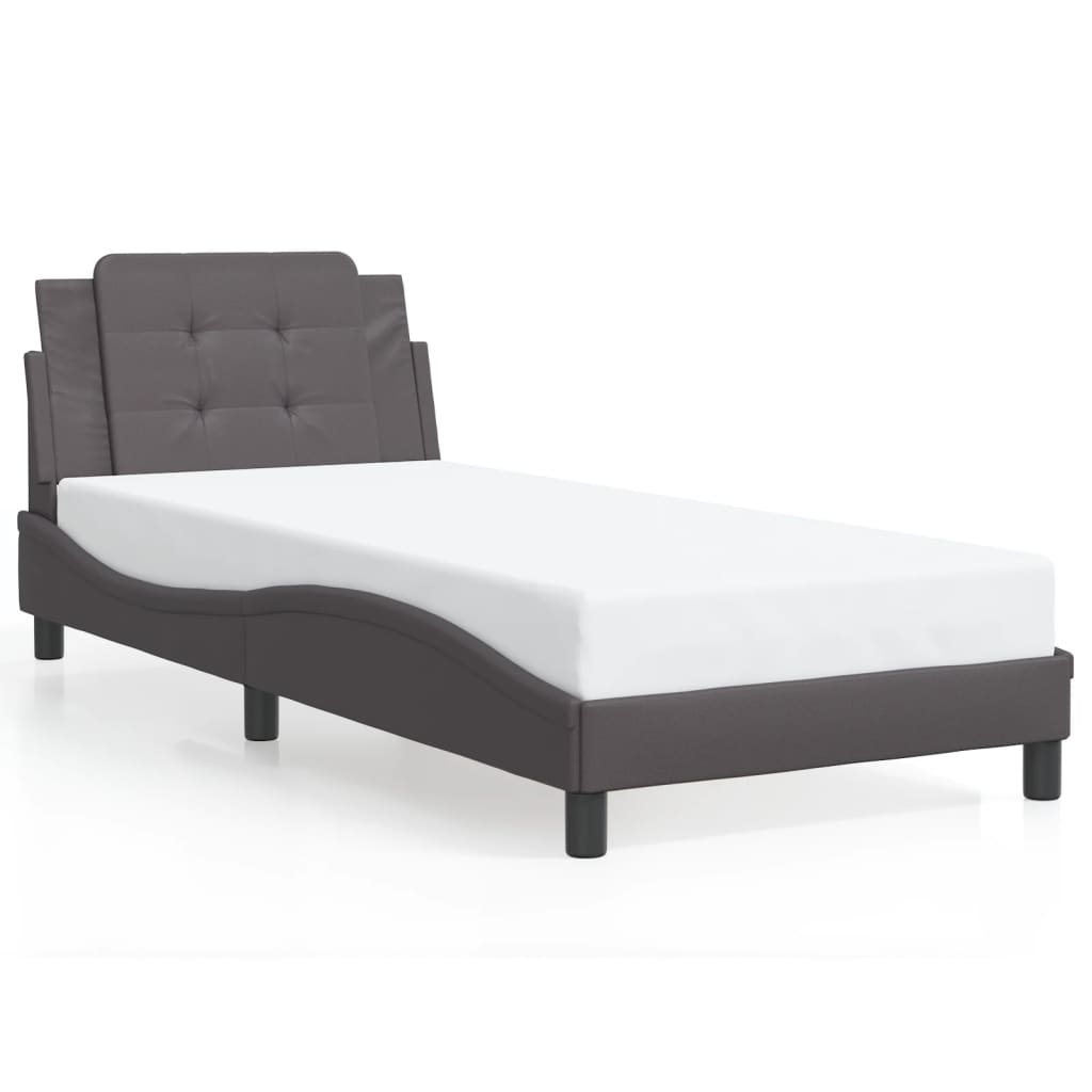 vidaXL Posteľný rám s LED svetlami, sivý 90x190 cm, umelá koža
