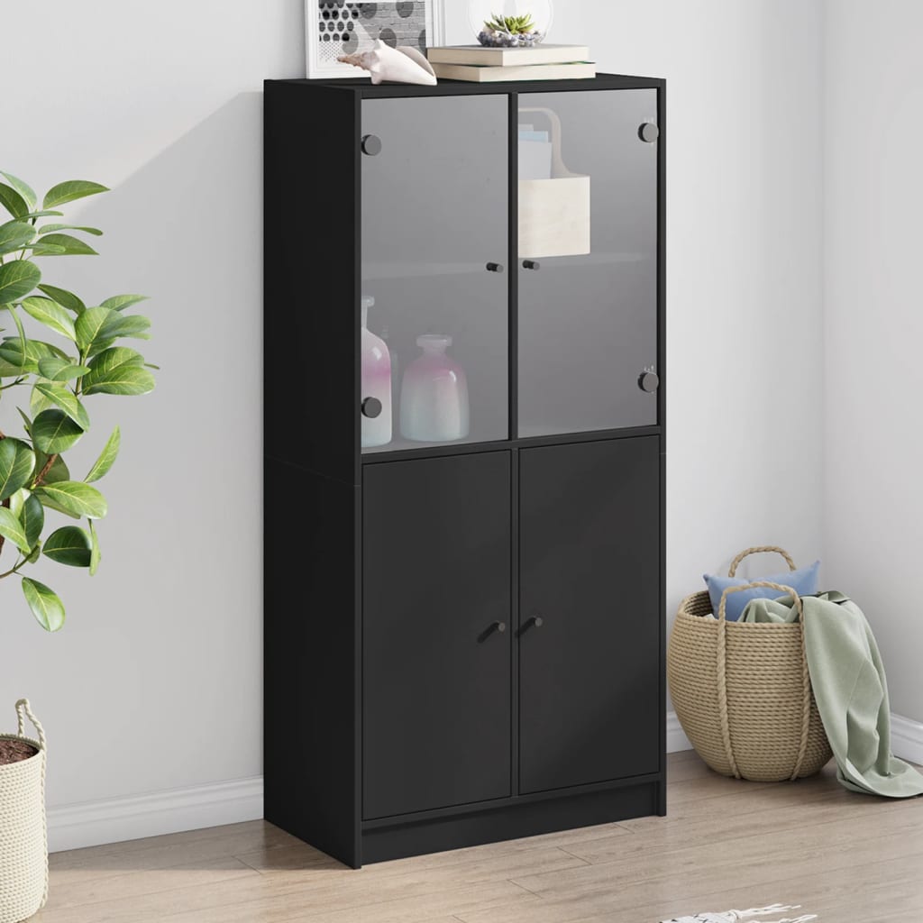 vidaXL Vysoká skrinka s dvierkami čierna 68x37x142 cm kompozitné drevo