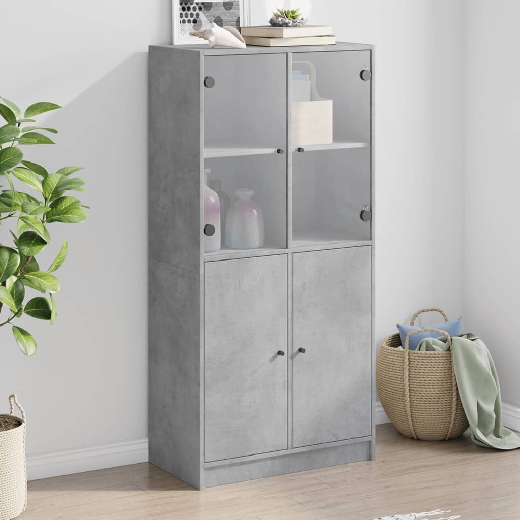 vidaXL Vysoká skrinka s dvierkami betónová 68x37x142 cm kompoz. drevo