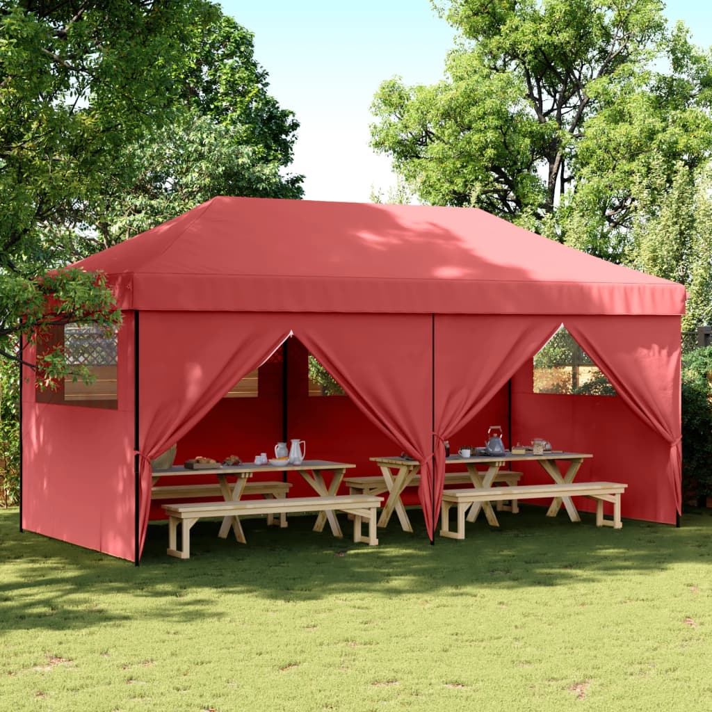 vidaXL Skladací pop-up párty stan so 4 bočnými stenami burgundský