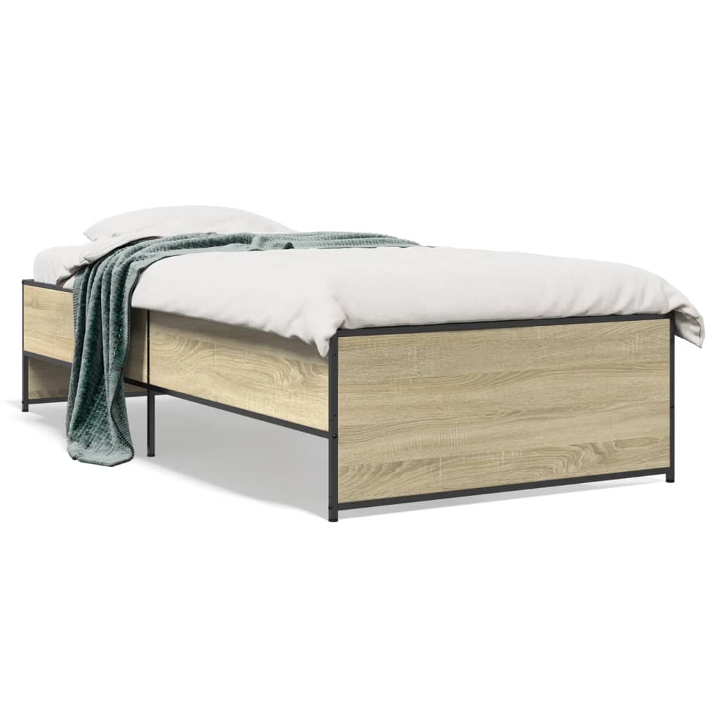 vidaXL Posteľný rám dub sonoma 75x190 cm kompozitné drevo a kov