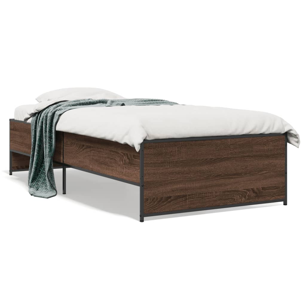 vidaXL Posteľný rám hnedý dub 90x190 cm kompozitné drevo a kov