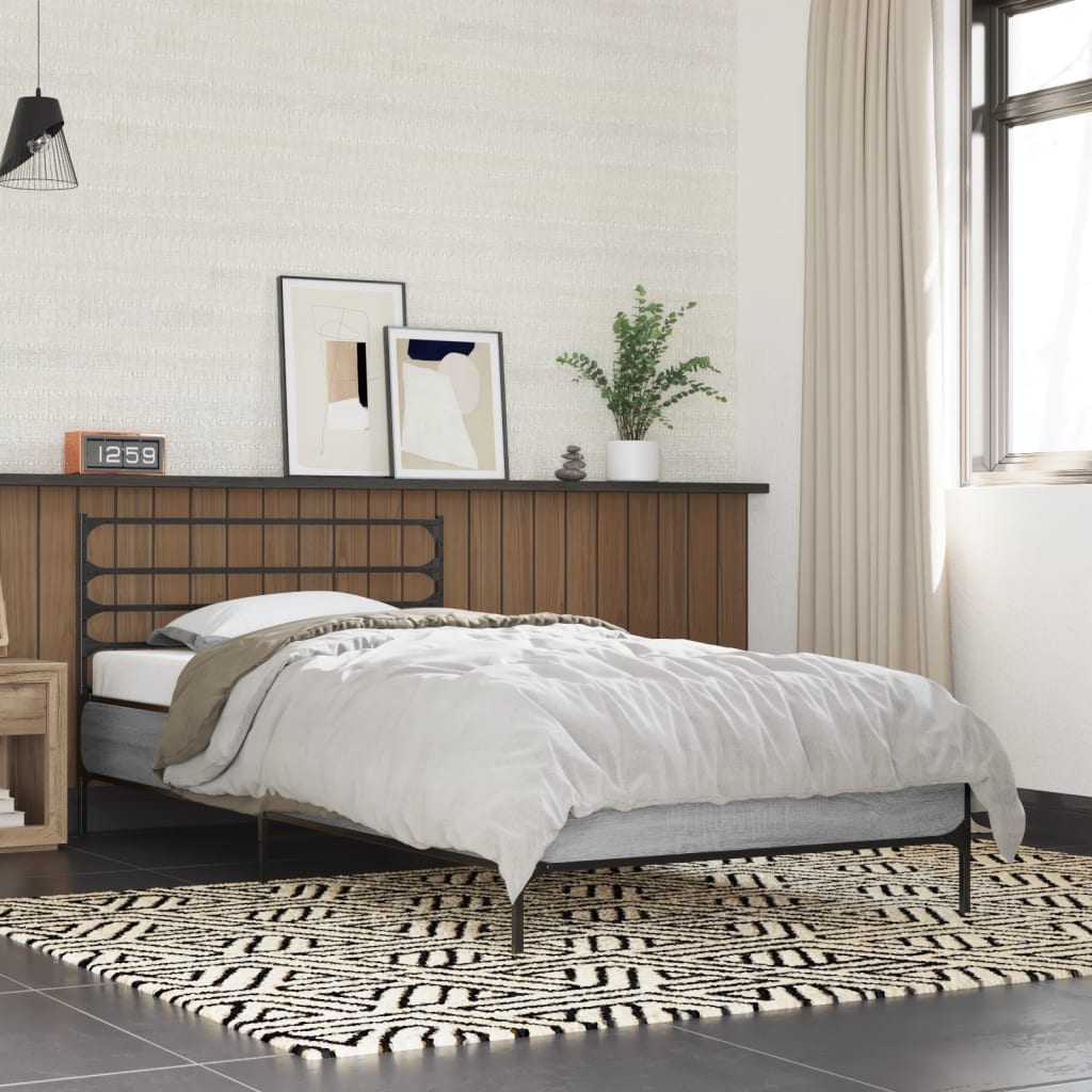 vidaXL Posteľný rám dub sonoma 75x190 cm kompozitné drevo a kov