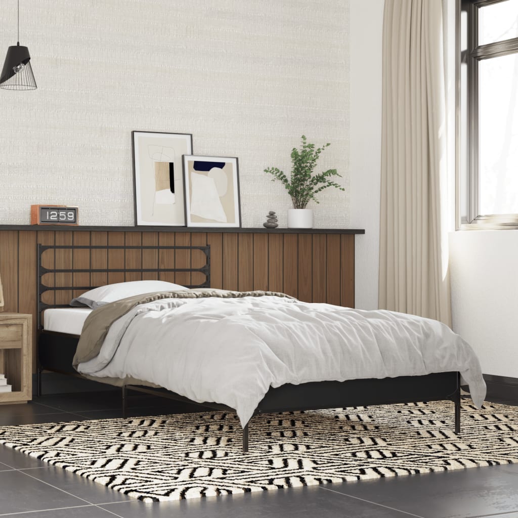 vidaXL Posteľný rám čierny 75x190 cm kompozitné drevo a kov