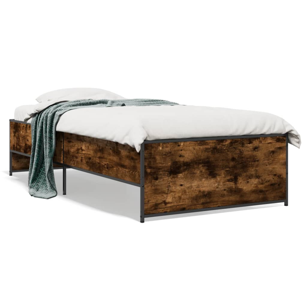vidaXL Posteľný rám dymový dub 75x190 cm kompozitné drevo a kov