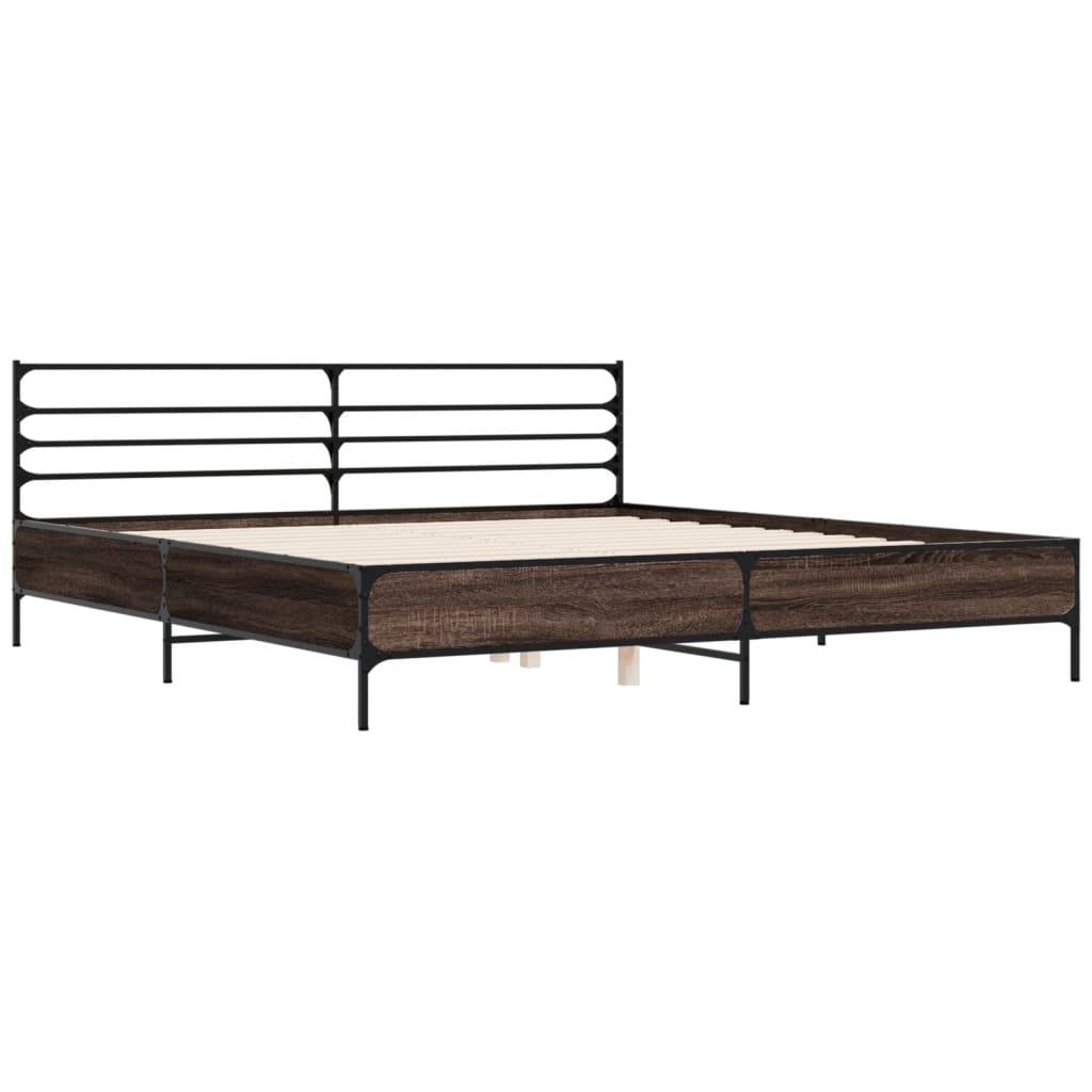 vidaXL Posteľný rám hnedý dub 200x200 cm kompozitné drevo a kov