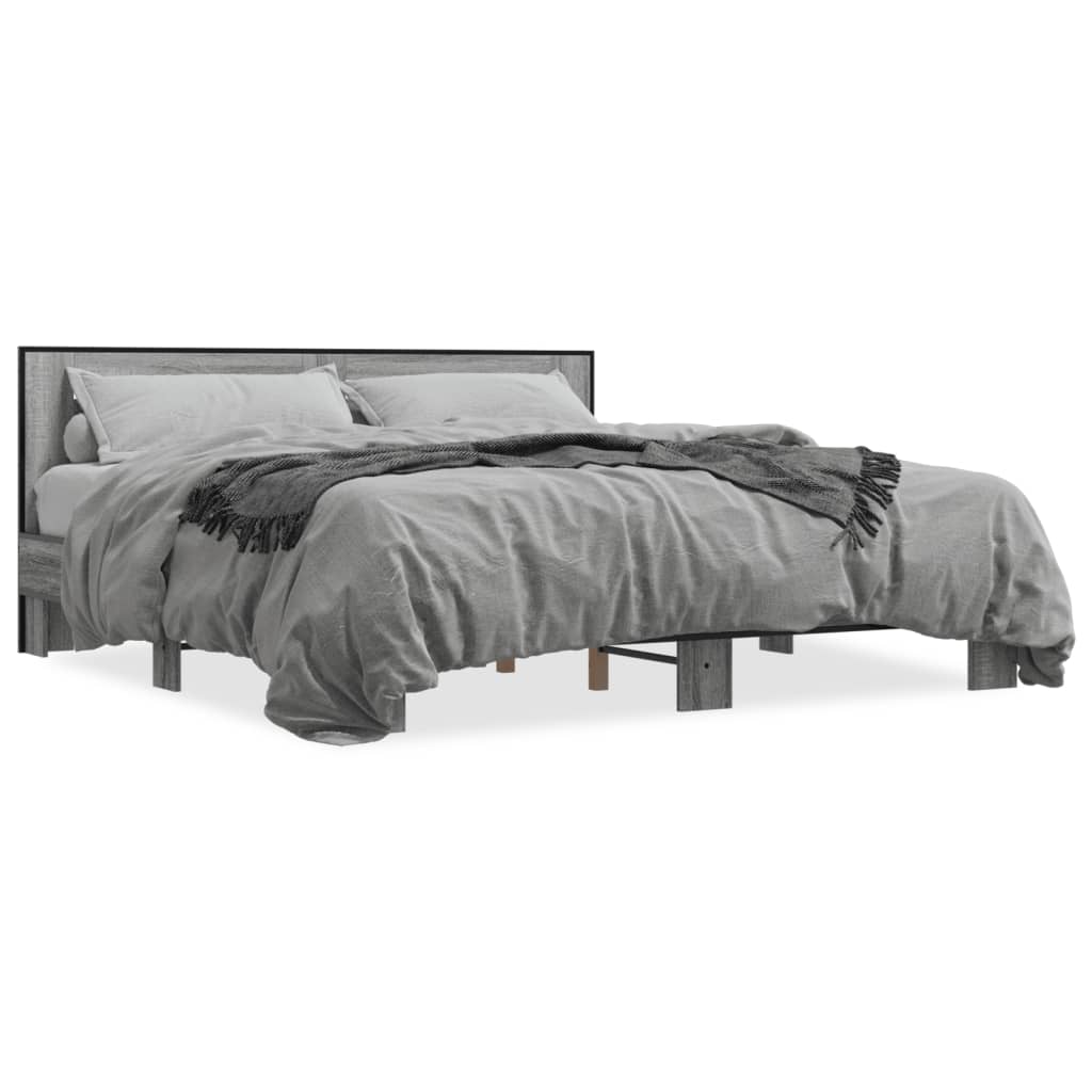 vidaXL Posteľný rám sivý dub sonoma 200x200 cm kompozitné drevo a kov