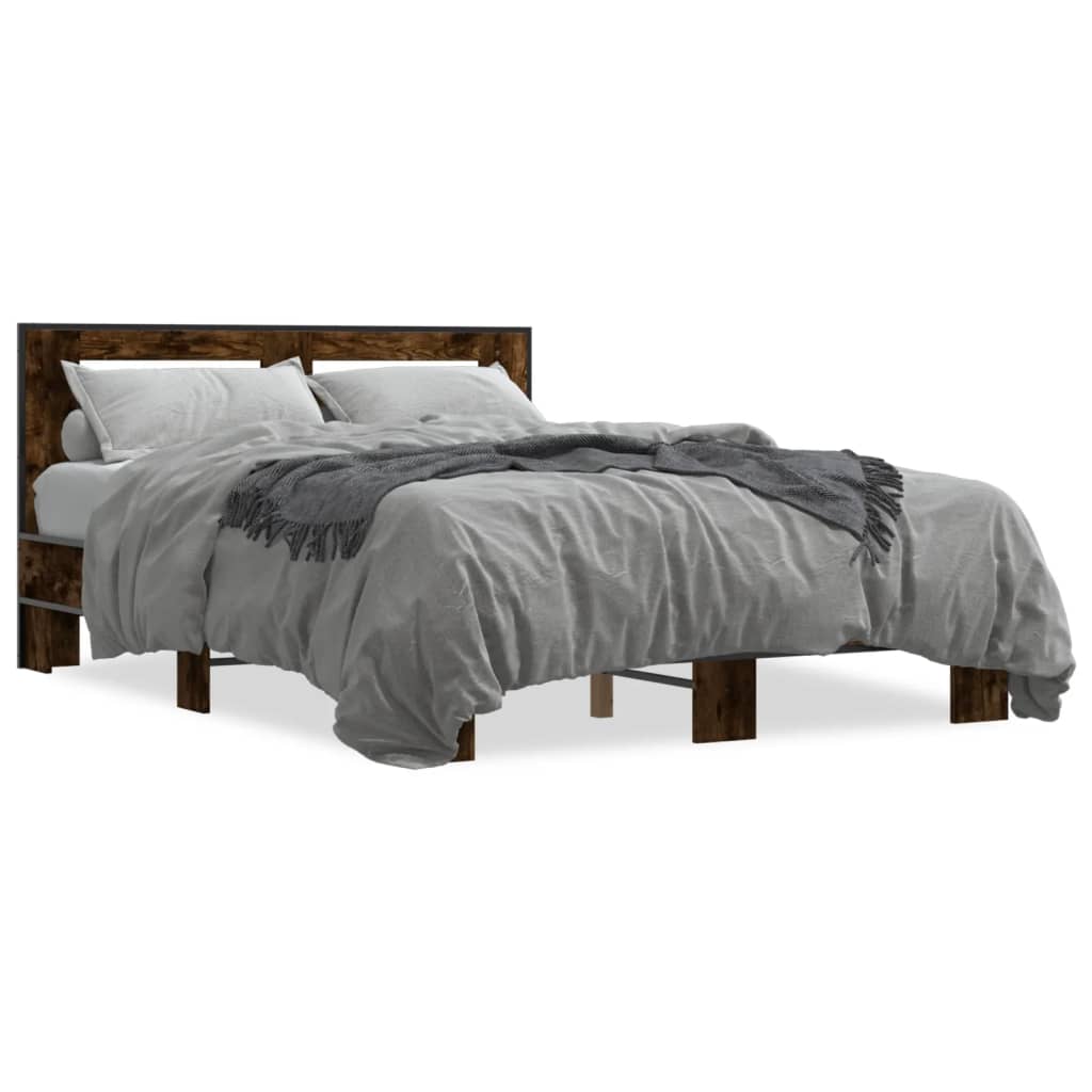 vidaXL Posteľný rám dymový dub 135x190 cm kompozitné drevo a kov