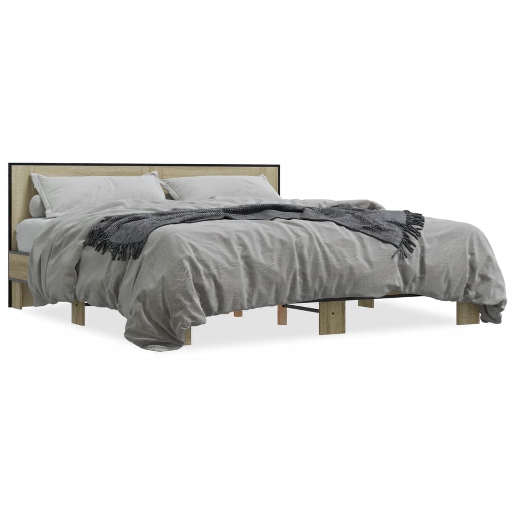 vidaXL Posteľný rám dub sonoma 200x200 cm kompozitné drevo a kov