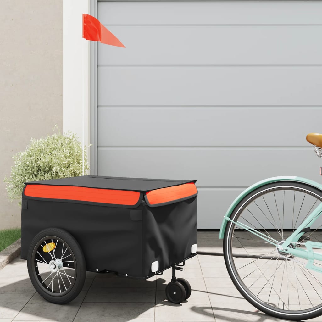vidaXL Vozík za bicykel, čierno oranžový 45 kg, železo