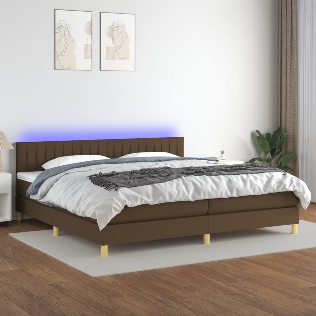 vidaXL Posteľ boxsping s matracom a LED tmavohnedá 200x200 cm látka