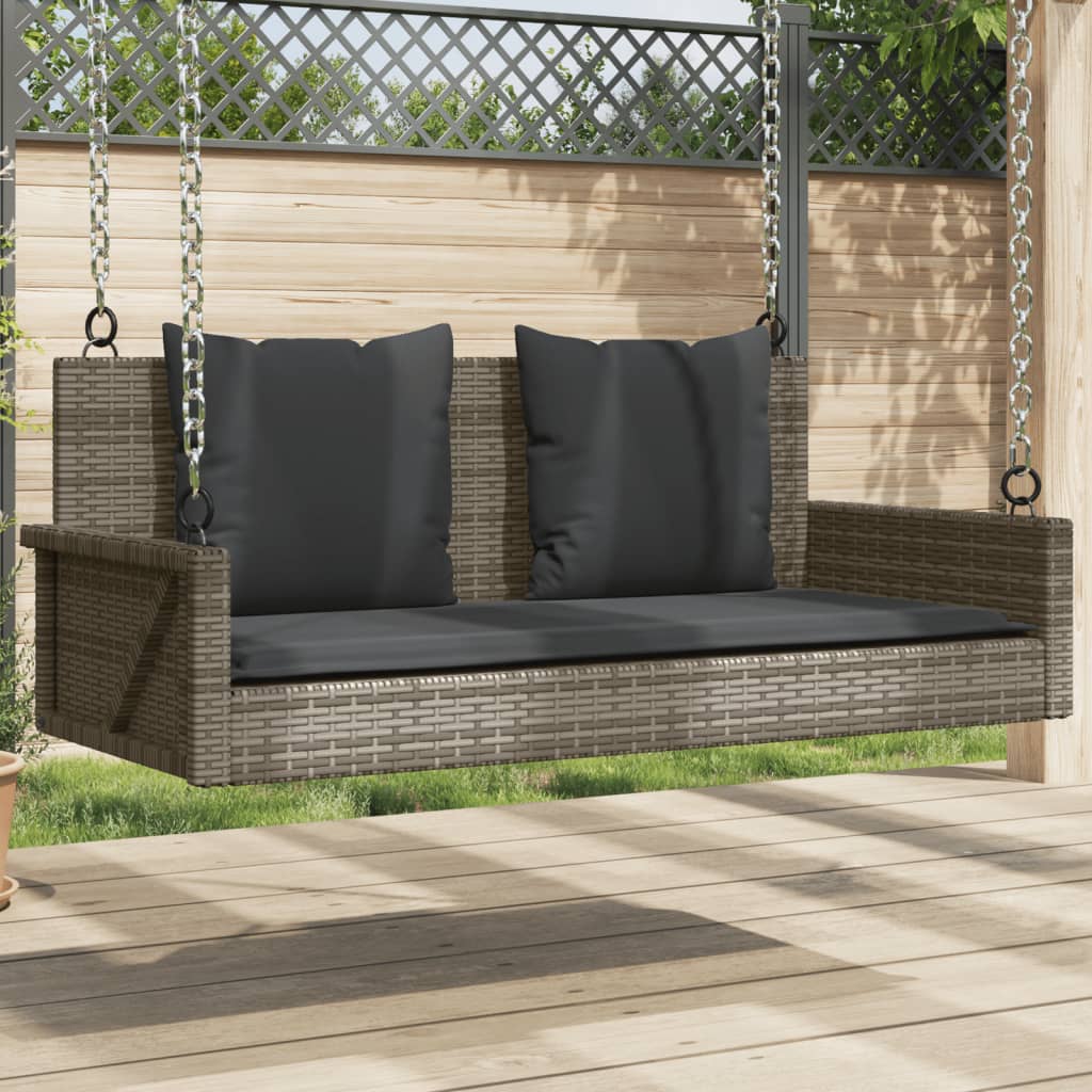 vidaXL Hojdacia lavica s vankúšmi sivá 119x56x48 cm polyratan