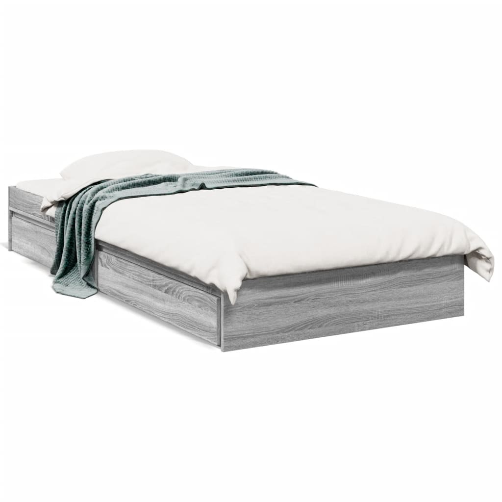 vidaXL Posteľný rám so zásuvkami sivý sonoma 90x200 cm kompozit. drevo