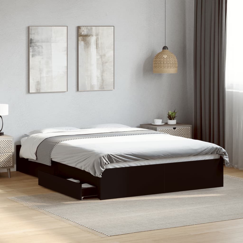 vidaXL Posteľný rám so zásuvkami čierny 140x200 cm kompozitné drevo