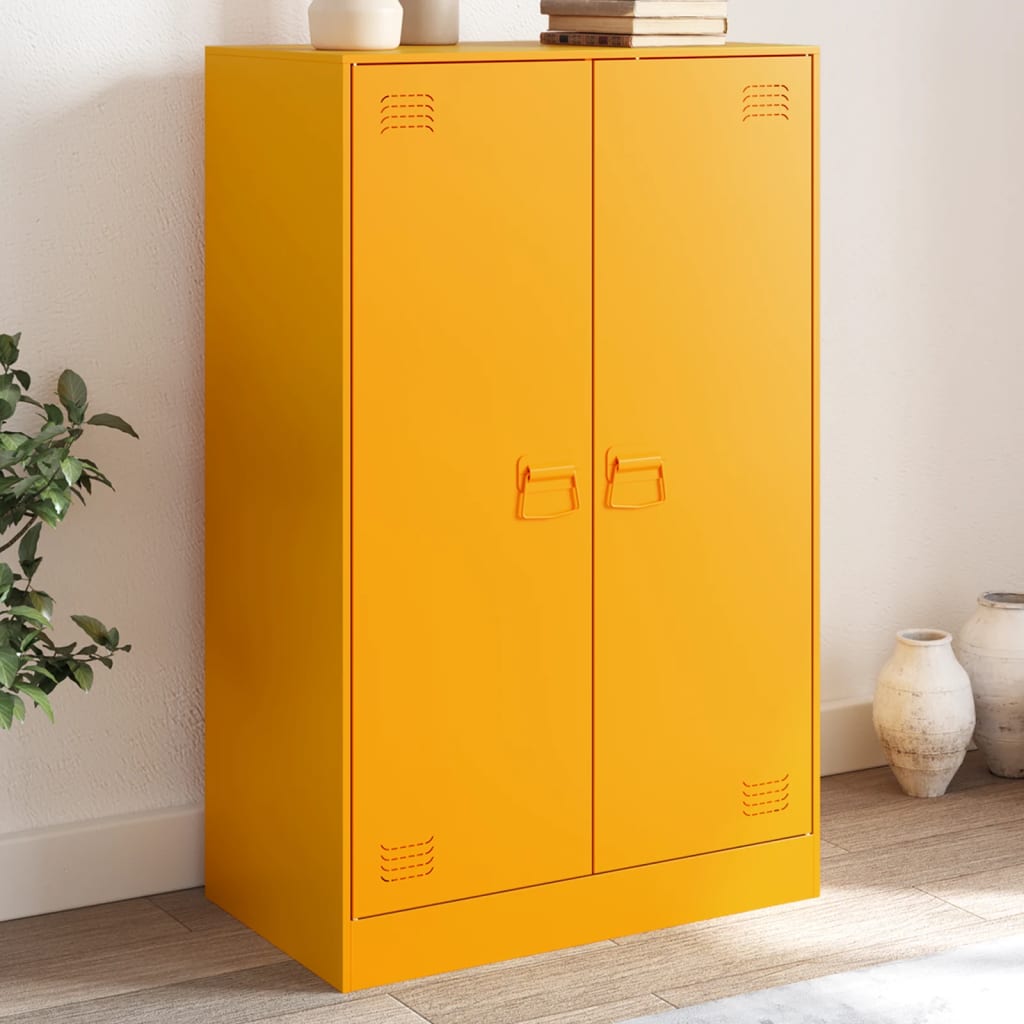 vidaXL Komoda horčicovožltá 67x39x107 cm oceľ