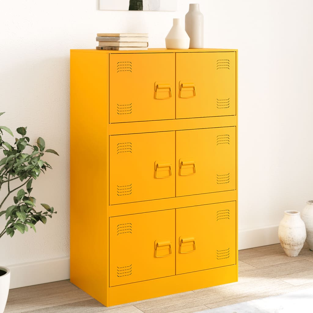 vidaXL Komoda horčicovožltá 67x39x107 cm oceľ