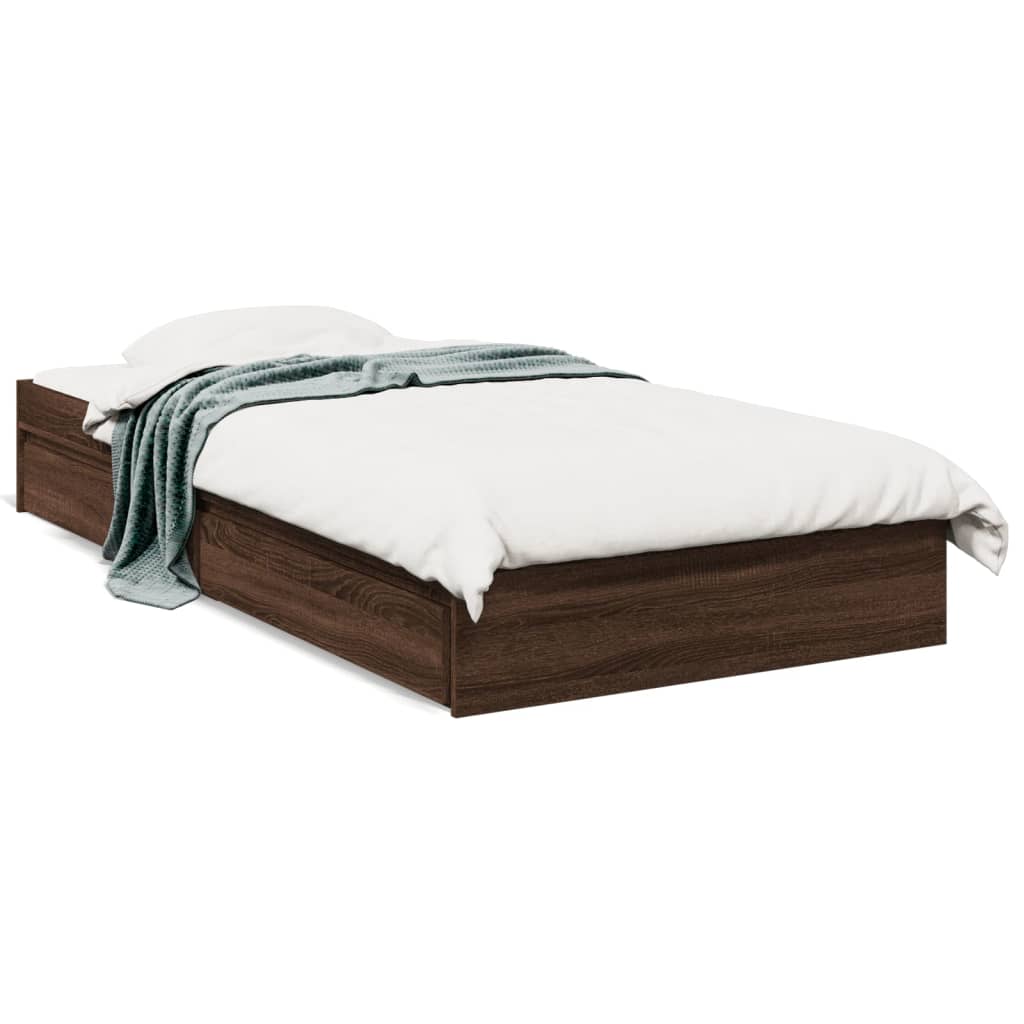 vidaXL Posteľný rám so zásuvkami hnedý dub 75x190 cm kompozitné drevo