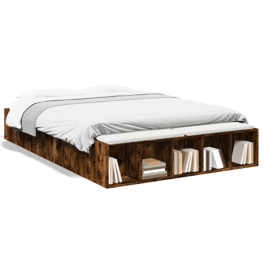 vidaXL Posteľný rám dymový dub 135x190 cm kompozitné drevo