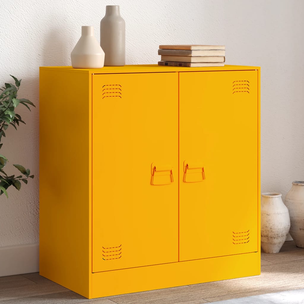 vidaXL Komoda horčicovožltá 67x39x73 cm oceľ