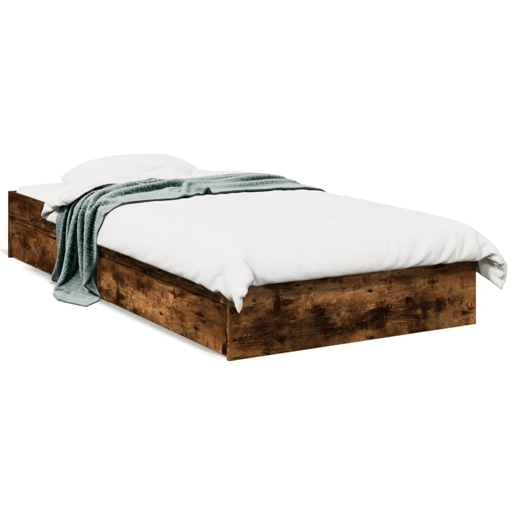 vidaXL Posteľný rám so zásuvkami dymový dub 75x190 cm kompozitné drevo