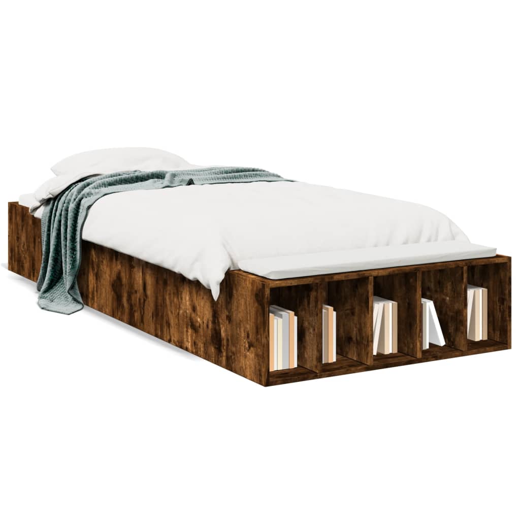 vidaXL Posteľný rám dymový dub 90x200 cm borovicový masív