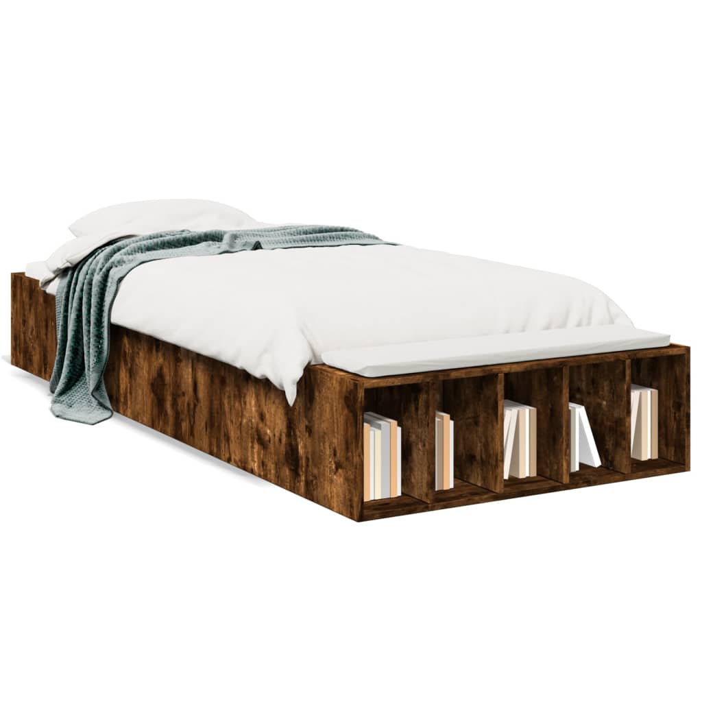 vidaXL Posteľný rám dymový dub 90x190 cm borovicový masív