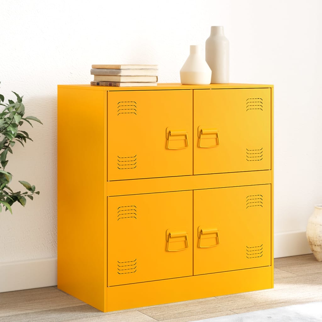 vidaXL Komoda horčicovožltá 67x39x73 cm oceľ