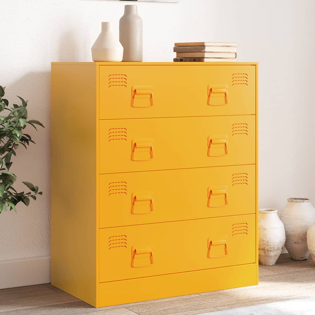 vidaXL Komoda horčicovožltá 67x39x83 cm oceľ