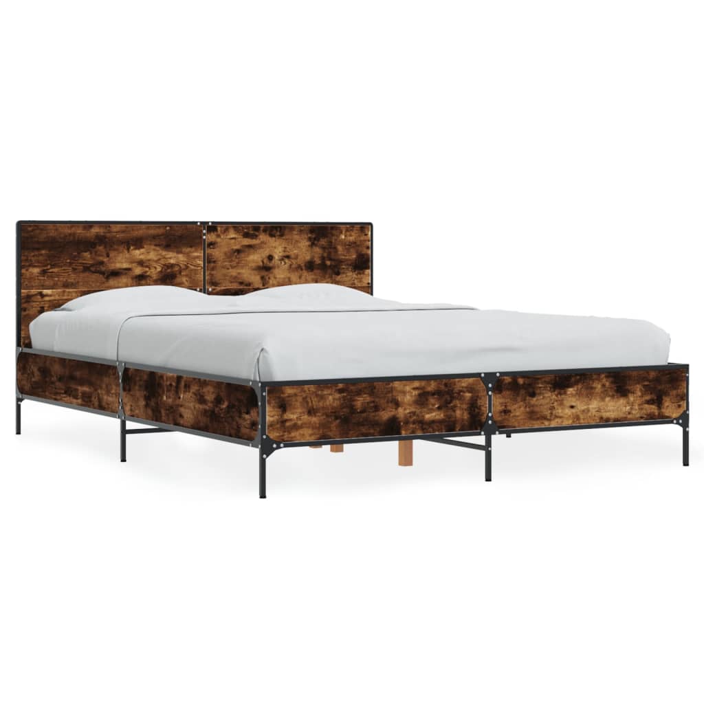 vidaXL Posteľný rám dymový dub 140x190 cm kompozitné drevo a kov